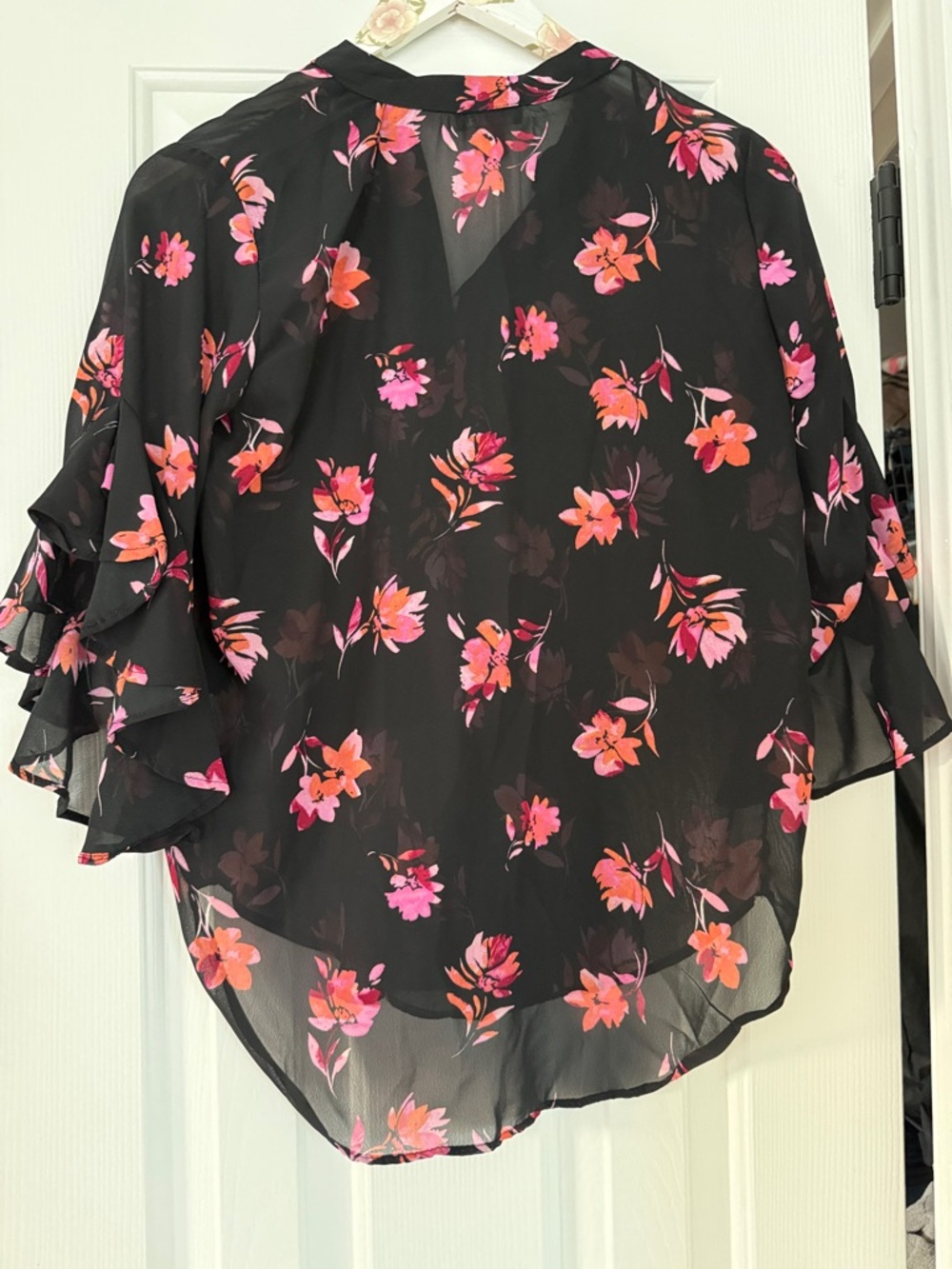 Vince Camuto Black Sheer Blouse with Pink & Coral Floral Print - Picture 5 of 5